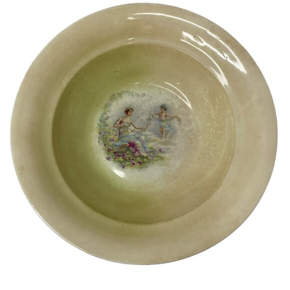 Antique French Porcelain Bowl With Cherub & Lady Design 10 Diameter Collectible - Picture 8 of 10